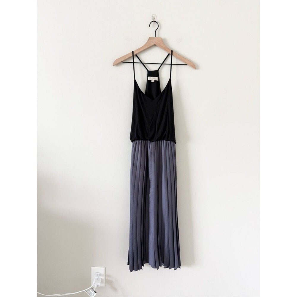 LOFT Black Tank & Slate Pleated Skirt Twofer Maxi Dress Size S